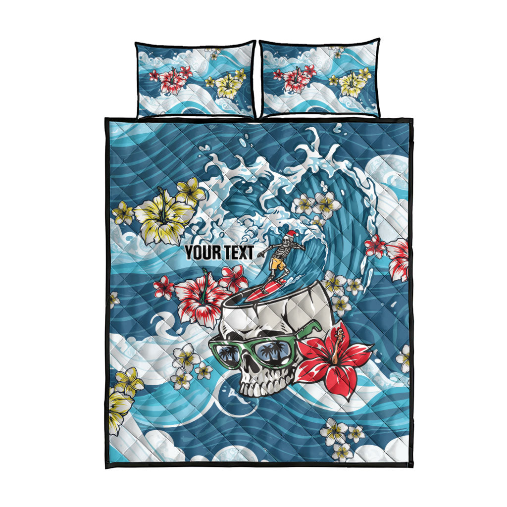 Hawaii Santa Skeleton Surfing Personalized Quilt Bed Set Mele Kalikimaka i Iulai!