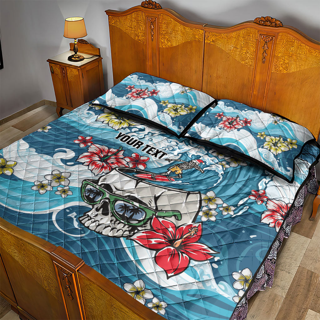 Hawaii Santa Skeleton Surfing Personalized Quilt Bed Set Mele Kalikimaka i Iulai!