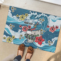 Hawaii Santa Skeleton Surfing Personalized Rubber Doormat Mele Kalikimaka i Iulai!