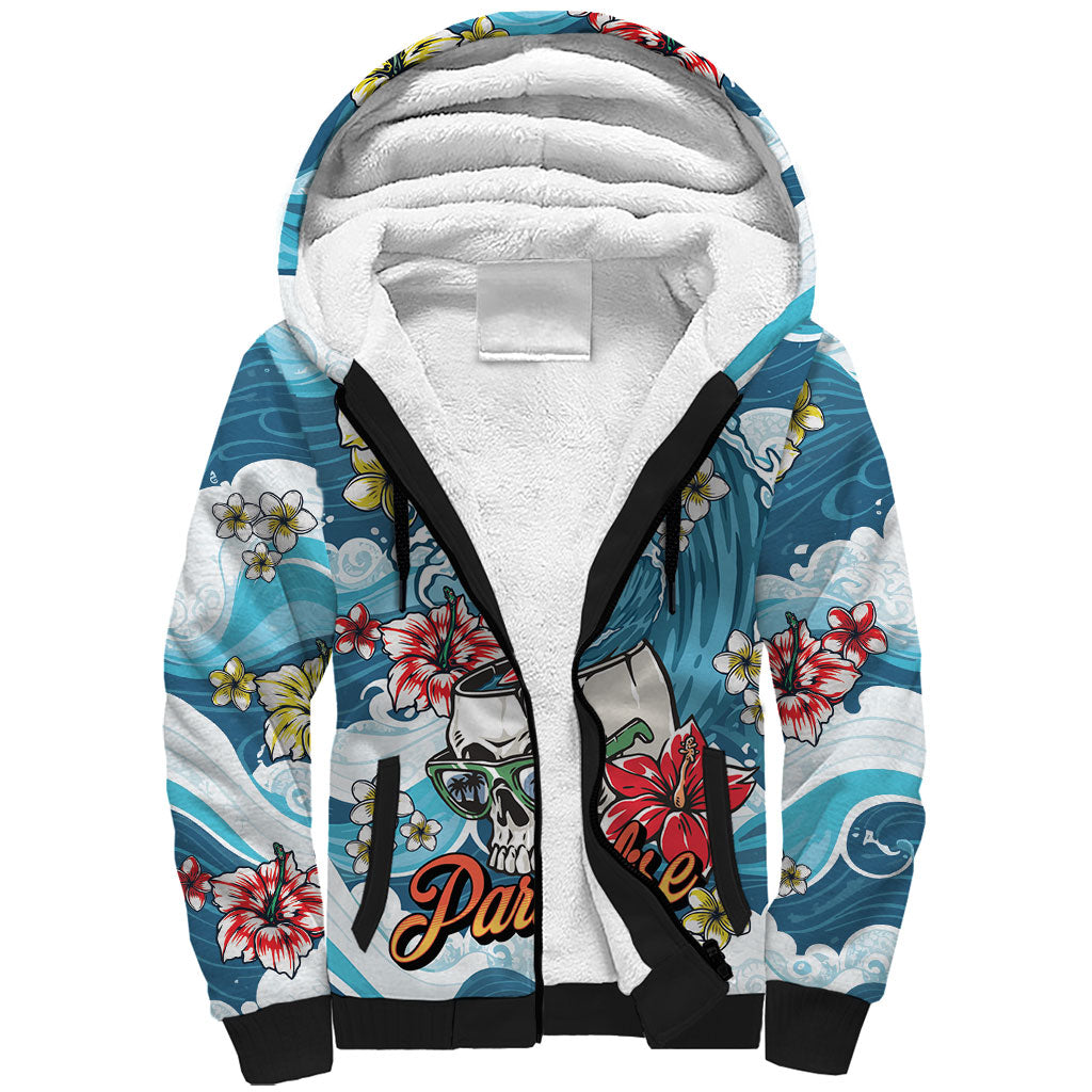 Hawaii Santa Skeleton Surfing Personalized Sherpa Hoodie Mele Kalikimaka i Iulai! LT9 Unisex Blue - Polynesian Pride