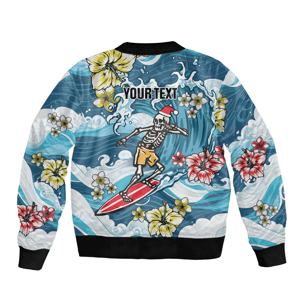 Hawaii Santa Skeleton Surfing Personalized Sleeve Zip Bomber Jacket Mele Kalikimaka i Iulai! LT9 - Polynesian Pride