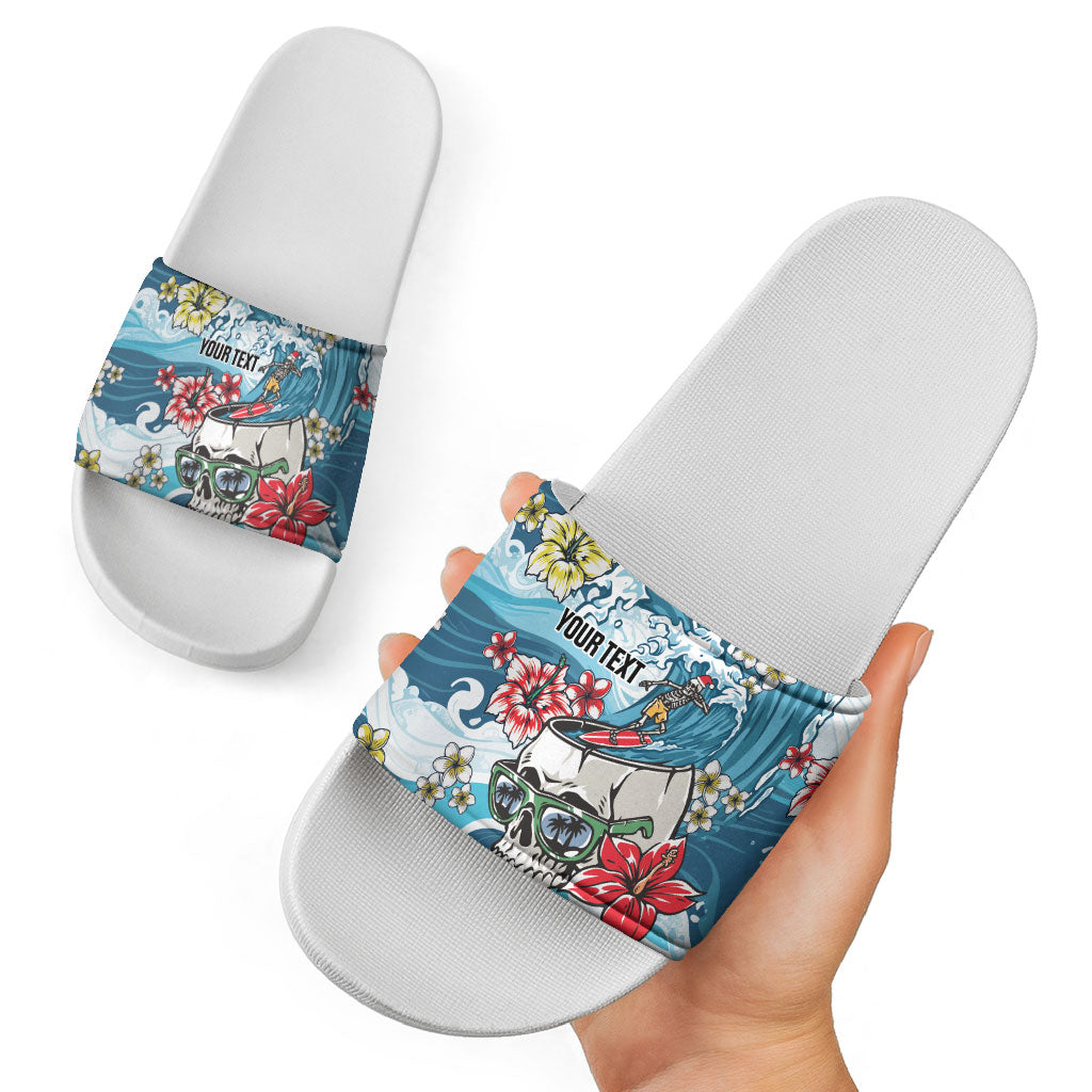 Hawaii Santa Skeleton Surfing Personalized Slide Sandals Mele Kalikimaka i Iulai! LT9 - Polynesian Pride