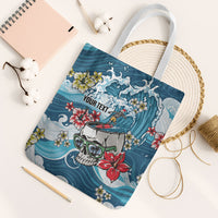 Hawaii Santa Skeleton Surfing Personalized Tote Bag Mele Kalikimaka i Iulai! LT9 White Strap One Size Blue - Polynesian Pride