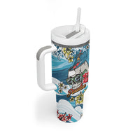 Hawaii Santa Skeleton Surfing Personalized Tumbler With Handle Mele Kalikimaka i Iulai! LT9 - Polynesian Pride