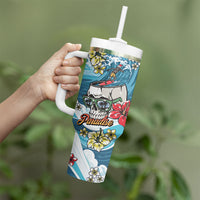 Hawaii Santa Skeleton Surfing Personalized Tumbler With Handle Mele Kalikimaka i Iulai! LT9 - Polynesian Pride
