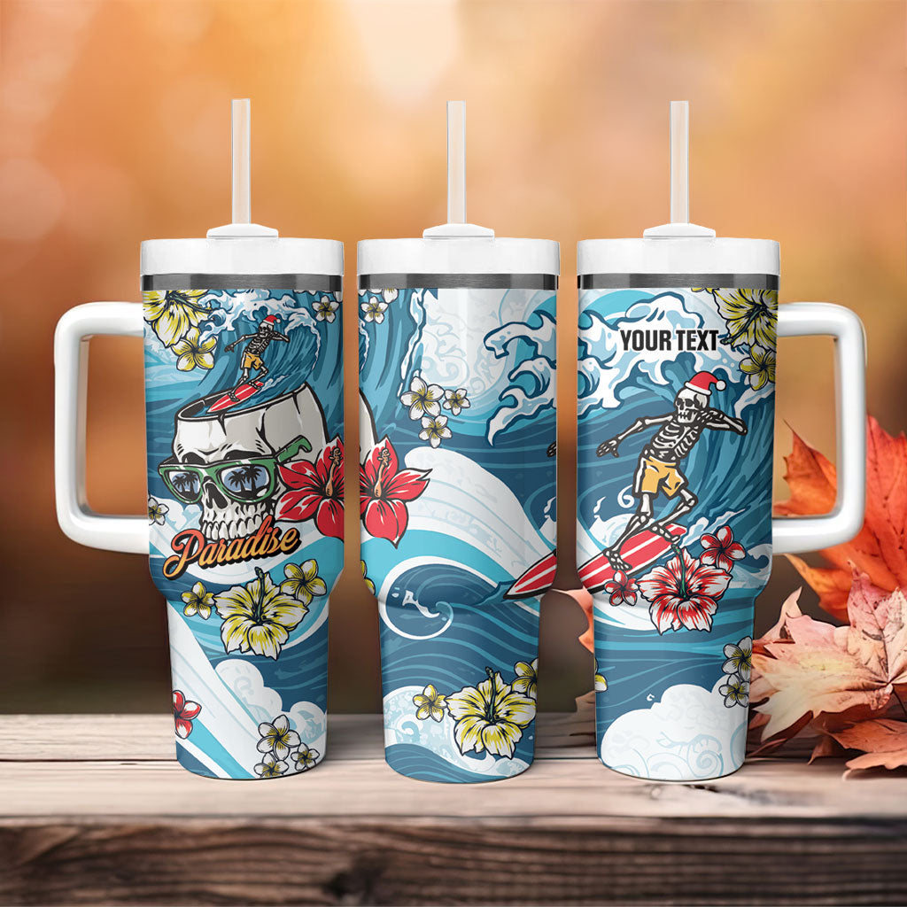 Hawaii Santa Skeleton Surfing Personalized Tumbler With Handle Mele Kalikimaka i Iulai! LT9 - Polynesian Pride