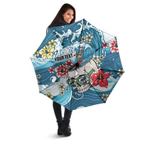 Hawaii Santa Skeleton Surfing Personalized Umbrella Mele Kalikimaka i Iulai!