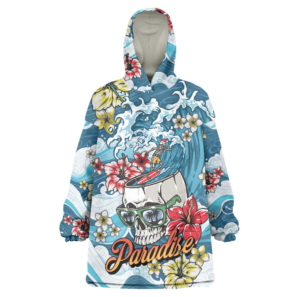 Hawaii Santa Skeleton Surfing Personalized Wearable Blanket Hoodie Mele Kalikimaka i Iulai! LT9 One Size Blue - Polynesian Pride