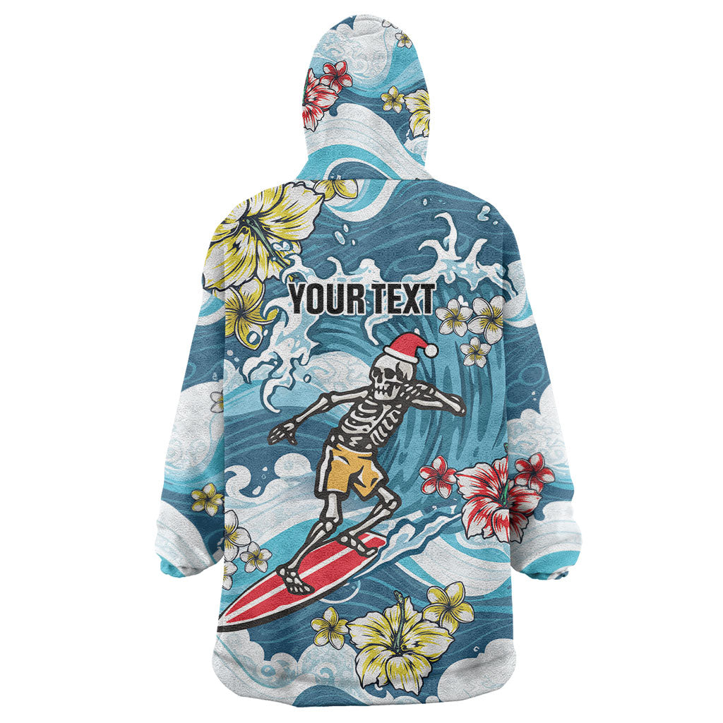 Hawaii Santa Skeleton Surfing Personalized Wearable Blanket Hoodie Mele Kalikimaka i Iulai!