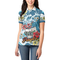 Hawaii Santa Skeleton Surfing Personalized Women Polo Shirt Mele Kalikimaka i Iulai!