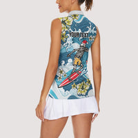 Hawaii Santa Skeleton Surfing Personalized Women Sleeveless Polo Shirt Mele Kalikimaka i Iulai! LT9 - Polynesian Pride