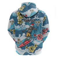 Hawaii Santa Skeleton Surfing Personalized Zip Hoodie Mele Kalikimaka i Iulai! LT9 - Polynesian Pride
