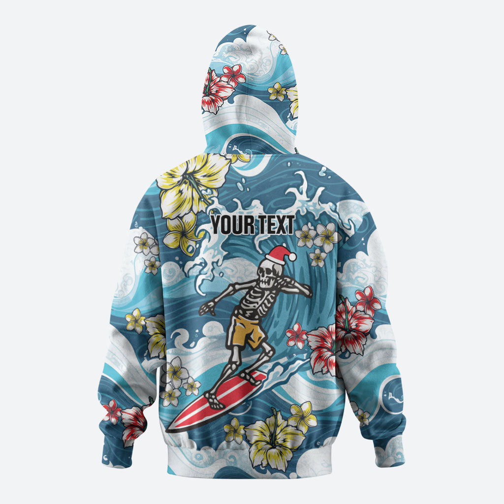 Hawaii Santa Skeleton Surfing Personalized Zip Hoodie Mele Kalikimaka i Iulai! LT9 - Polynesian Pride