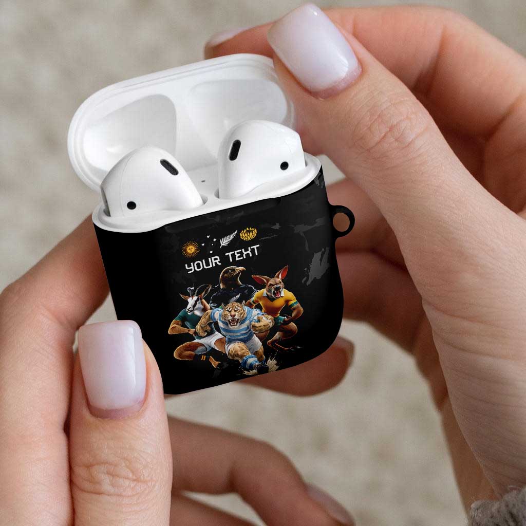 Custom Rugby Southern Hemisphere AirPods Case Argentina AUNZ South Africa Mascot Black - Polynesian Pride