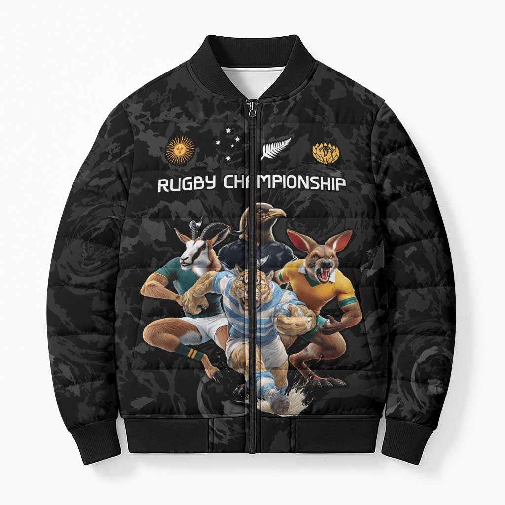 Custom Rugby Southern Hemisphere Bomber Puffer Jacket Argentina AUNZ South Africa Mascot Black - Polynesian Pride