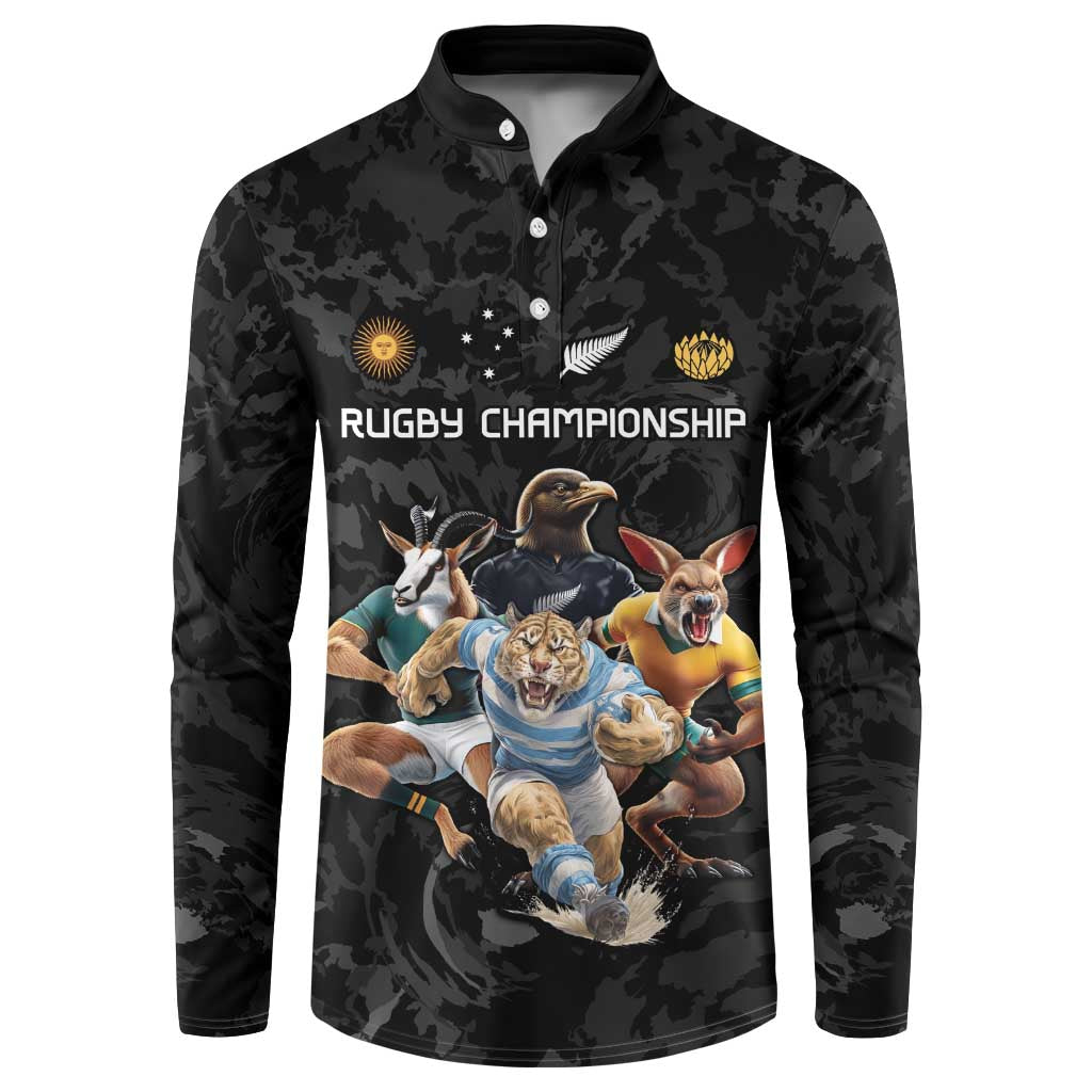 Custom Rugby Southern Hemisphere Button Sweatshirt Argentina AUNZ South Africa Mascot Black - Polynesian Pride
