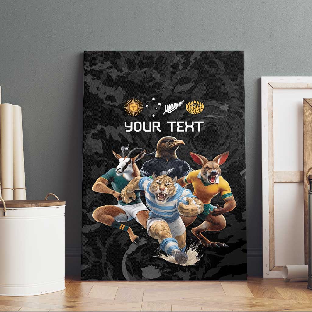 Custom Rugby Southern Hemisphere Canvas Wall Art Argentina AUNZ South Africa Mascot Black - Polynesian Pride