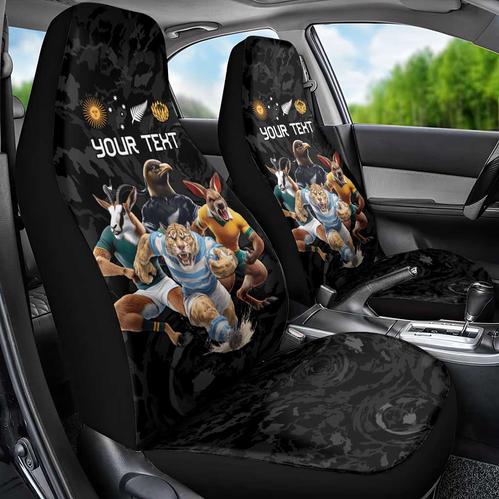 Custom Rugby Southern Hemisphere Car Seat Cover Argentina AUNZ South Africa Mascot Black LT9 - Polynesian Pride