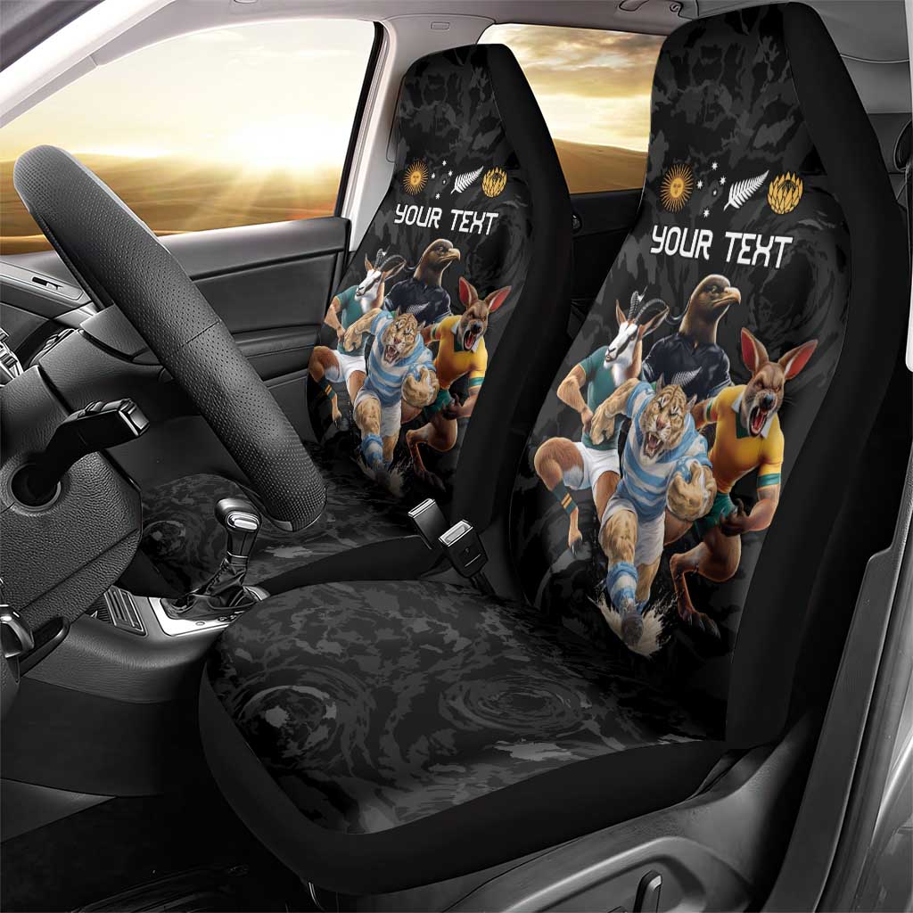 Custom Rugby Southern Hemisphere Car Seat Cover Argentina AUNZ South Africa Mascot Black LT9 - Polynesian Pride