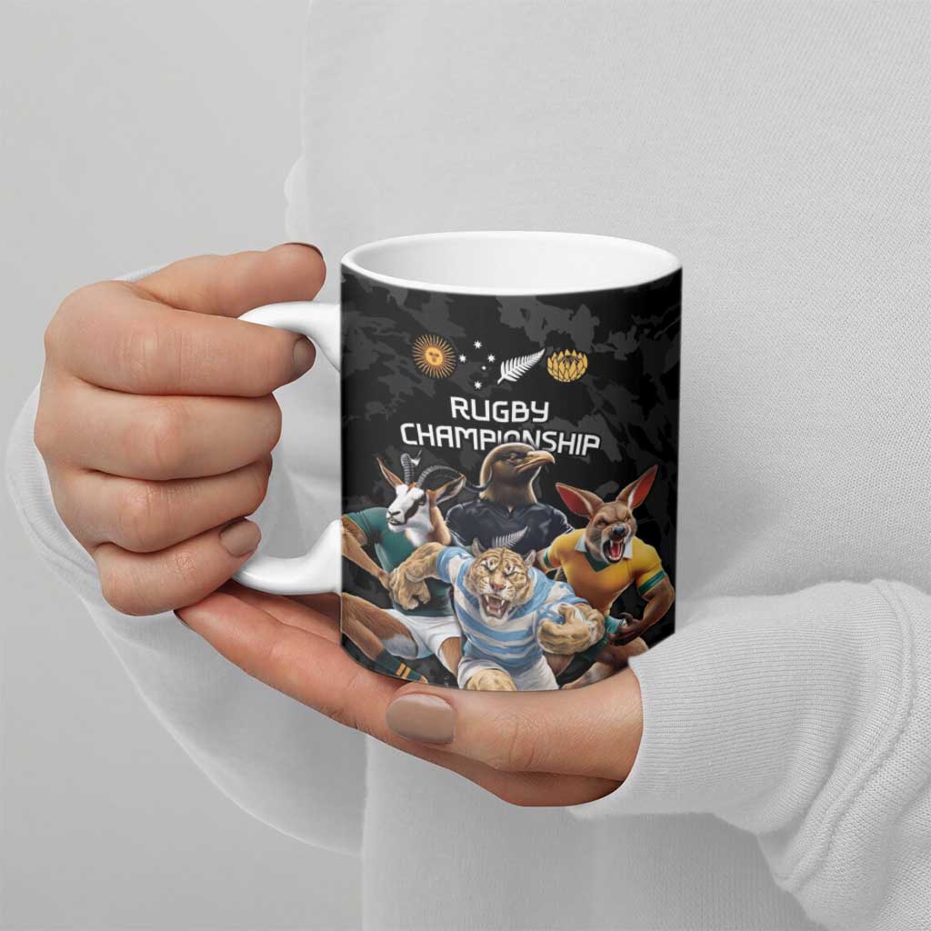 Custom Rugby Southern Hemisphere Ceramic Mug Argentina AUNZ South Africa Mascot Black - Polynesian Pride