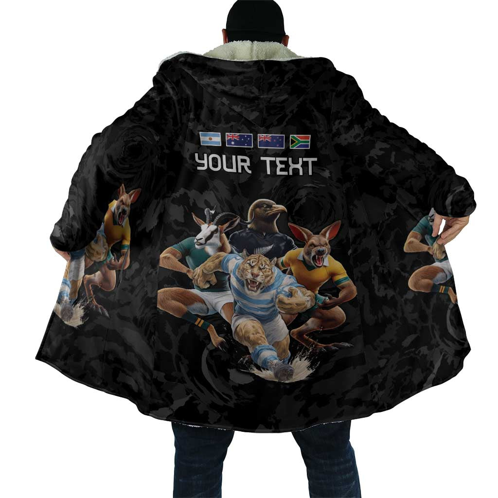 Custom Rugby Southern Hemisphere Cloak Argentina AUNZ South Africa Mascot Black - Polynesian Pride