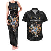 Custom Rugby Southern Hemisphere Couples Matching Tank Maxi Dress and Hawaiian Shirt Argentina AUNZ South Africa Mascot Black - Polynesian Pride