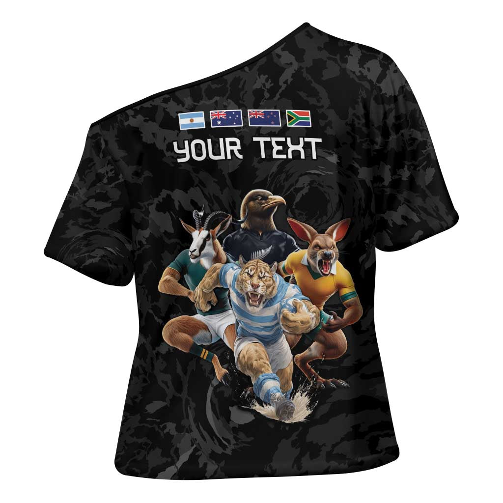 Custom Rugby Southern Hemisphere Cross Shoulder Shirt Argentina AUNZ South Africa Mascot Black - Polynesian Pride
