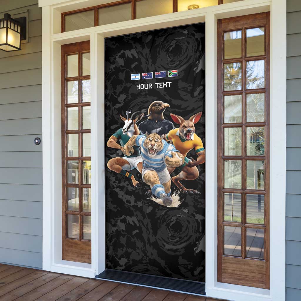 Custom Rugby Southern Hemisphere Door Cover Argentina AUNZ South Africa Mascot Black LT9 - Polynesian Pride