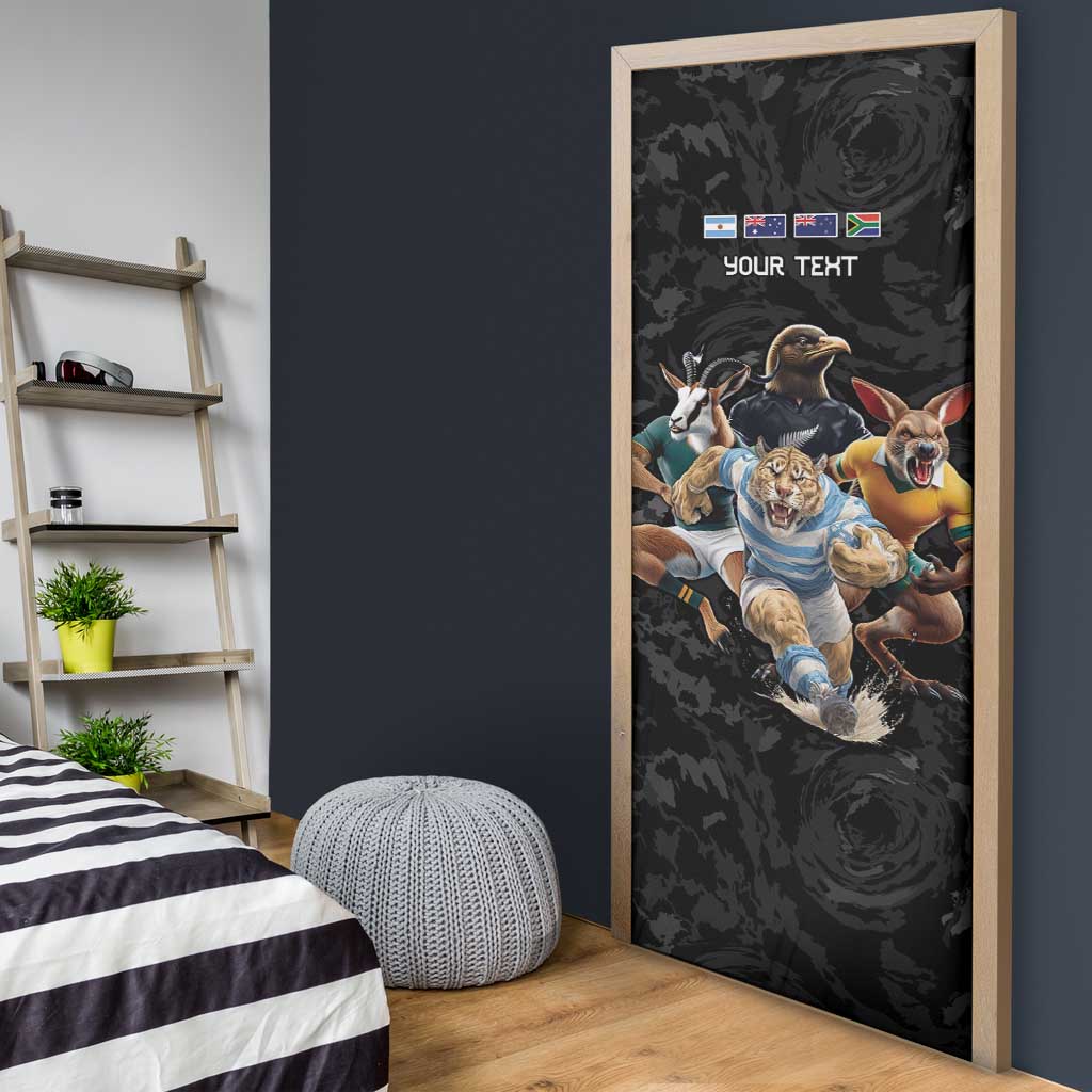 Custom Rugby Southern Hemisphere Door Cover Argentina AUNZ South Africa Mascot Black LT9 - Polynesian Pride