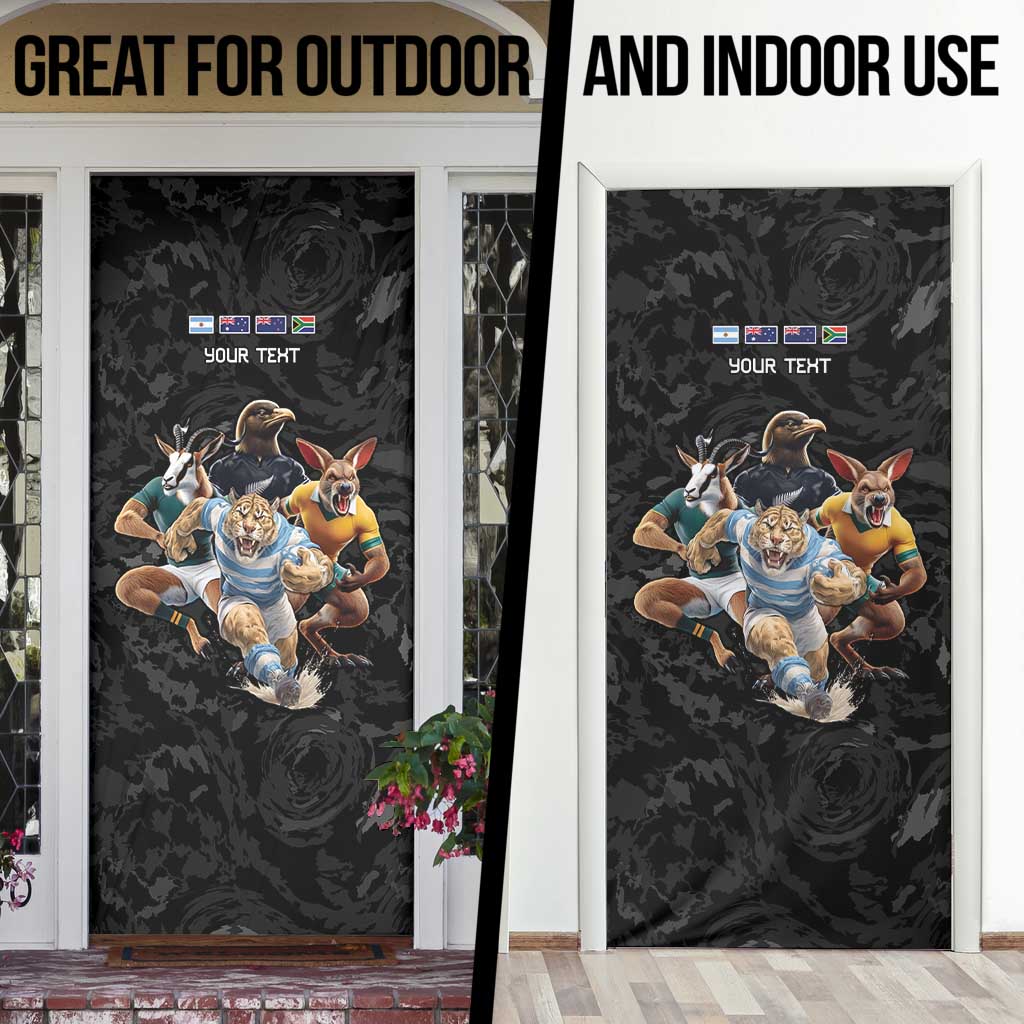 Custom Rugby Southern Hemisphere Door Cover Argentina AUNZ South Africa Mascot Black LT9 - Polynesian Pride
