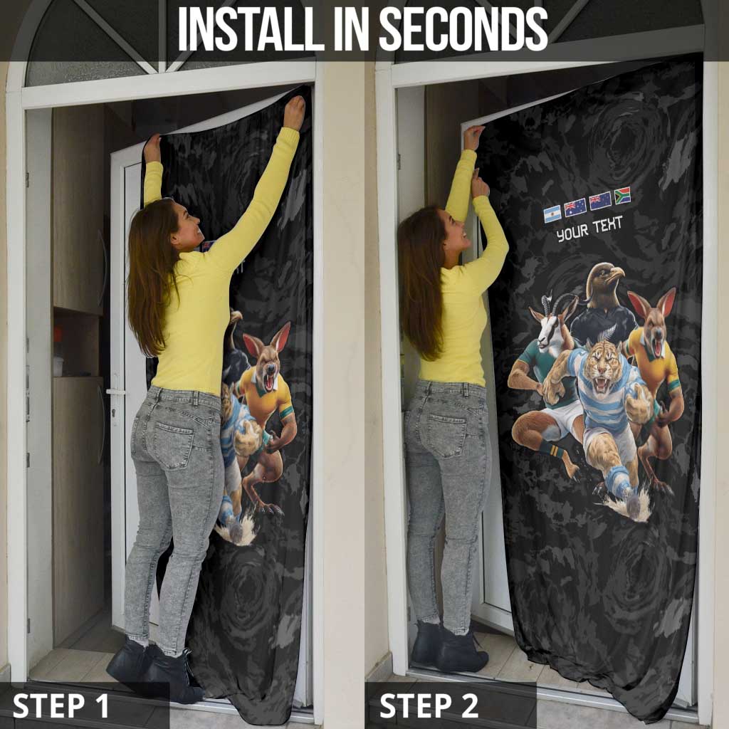 Custom Rugby Southern Hemisphere Door Cover Argentina AUNZ South Africa Mascot Black LT9 - Polynesian Pride