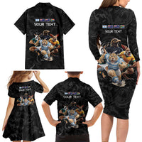 Custom Rugby Southern Hemisphere Family Matching Long Sleeve Bodycon Dress and Hawaiian Shirt Argentina AUNZ South Africa Mascot Black LT9 - Polynesian Pride