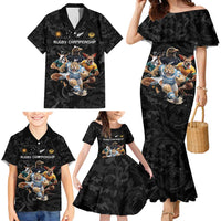 Custom Rugby Southern Hemisphere Family Matching Mermaid Dress and Hawaiian Shirt Argentina AUNZ South Africa Mascot Black LT9 - Polynesian Pride