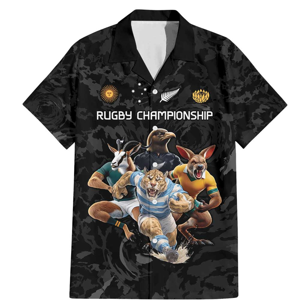 Custom Rugby Southern Hemisphere Family Matching Mermaid Dress and Hawaiian Shirt Argentina AUNZ South Africa Mascot Black LT9 Dad's Shirt - Short Sleeve Black - Polynesian Pride