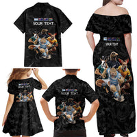 Custom Rugby Southern Hemisphere Family Matching Off Shoulder Maxi Dress and Hawaiian Shirt Argentina AUNZ South Africa Mascot Black LT9 - Polynesian Pride