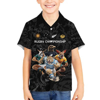 Custom Rugby Southern Hemisphere Family Matching Off Shoulder Maxi Dress and Hawaiian Shirt Argentina AUNZ South Africa Mascot Black LT9 Son's Shirt Black - Polynesian Pride