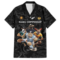 Custom Rugby Southern Hemisphere Family Matching Off Shoulder Short Dress and Hawaiian Shirt Argentina AUNZ South Africa Mascot Black LT9 Dad's Shirt - Short Sleeve Black - Polynesian Pride