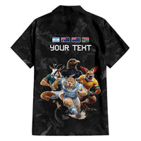Custom Rugby Southern Hemisphere Family Matching Puletasi and Hawaiian Shirt Argentina AUNZ South Africa Mascot Black - Polynesian Pride