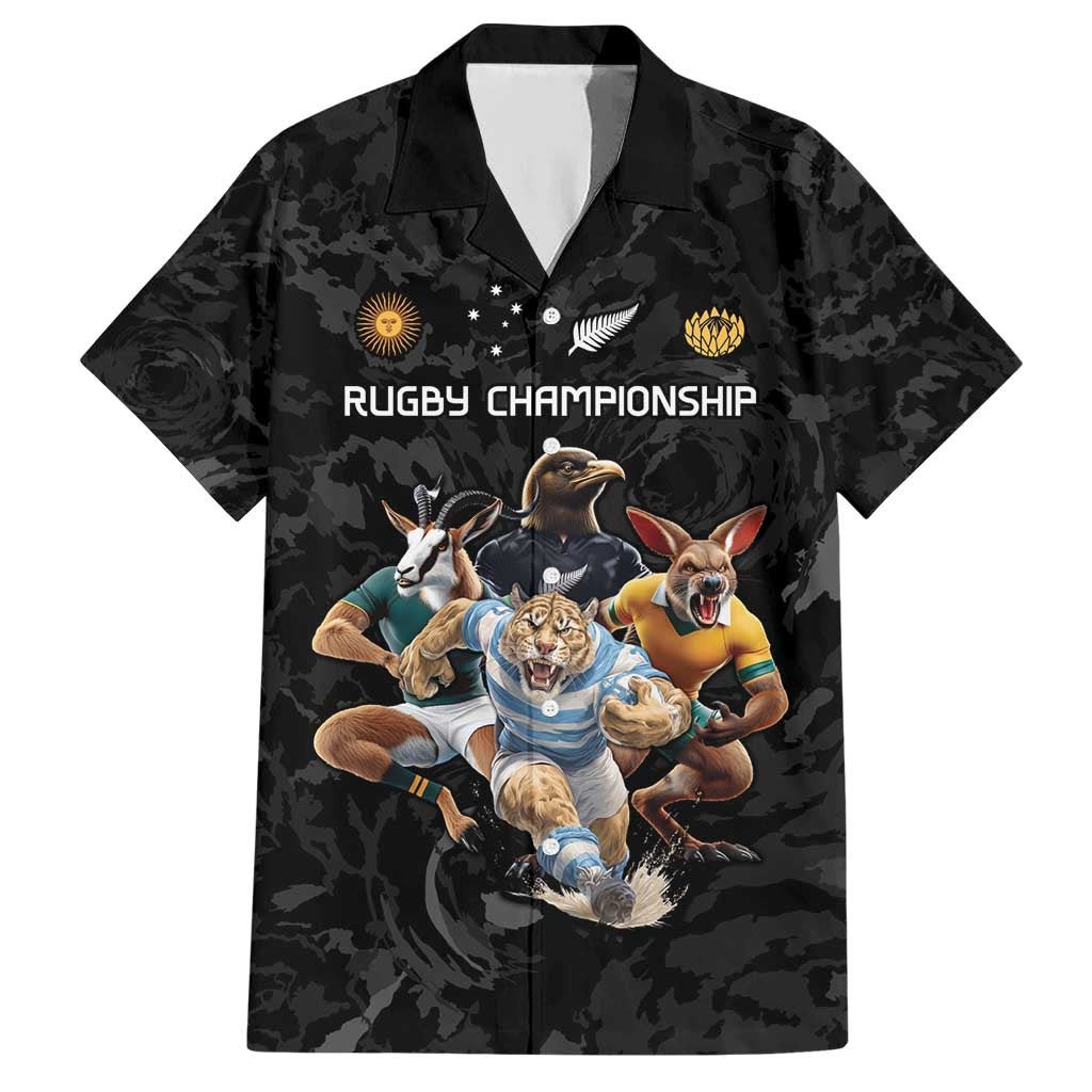 Custom Rugby Southern Hemisphere Family Matching Short Sleeve Bodycon Dress and Hawaiian Shirt Argentina AUNZ South Africa Mascot Black LT9 Dad's Shirt - Short Sleeve Black - Polynesian Pride