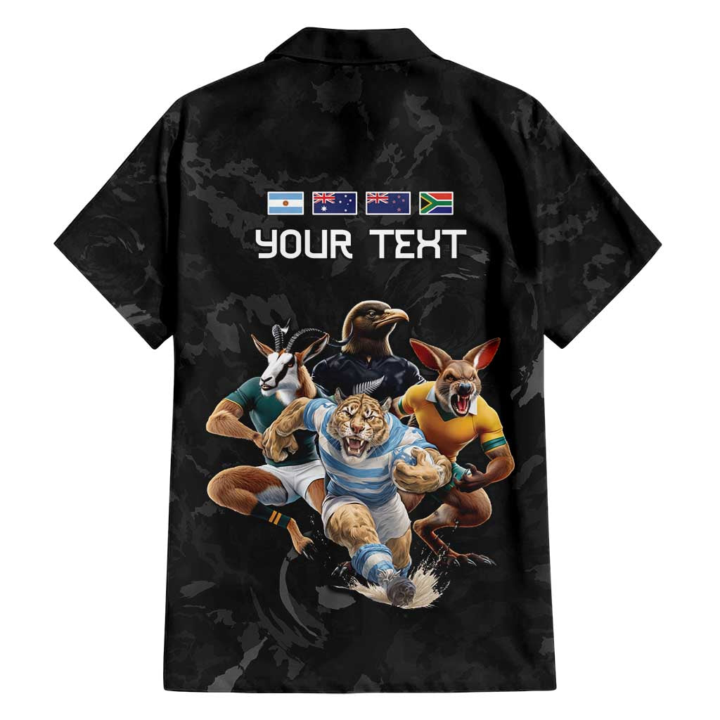 Custom Rugby Southern Hemisphere Family Matching Summer Maxi Dress and Hawaiian Shirt Argentina AUNZ South Africa Mascot Black LT9 - Polynesian Pride