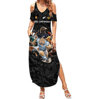 Custom Rugby Southern Hemisphere Family Matching Summer Maxi Dress and Hawaiian Shirt Argentina AUNZ South Africa Mascot Black LT9 Mom's Dress Black - Polynesian Pride