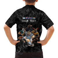 Custom Rugby Southern Hemisphere Family Matching Tank Maxi Dress and Hawaiian Shirt Argentina AUNZ South Africa Mascot Black LT9 - Polynesian Pride