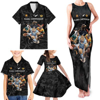 Custom Rugby Southern Hemisphere Family Matching Tank Maxi Dress and Hawaiian Shirt Argentina AUNZ South Africa Mascot Black LT9 - Polynesian Pride
