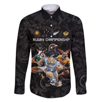Custom Rugby Southern Hemisphere Family Matching Tank Maxi Dress and Hawaiian Shirt Argentina AUNZ South Africa Mascot Black LT9 Dad's Shirt - Long Sleeve Black - Polynesian Pride