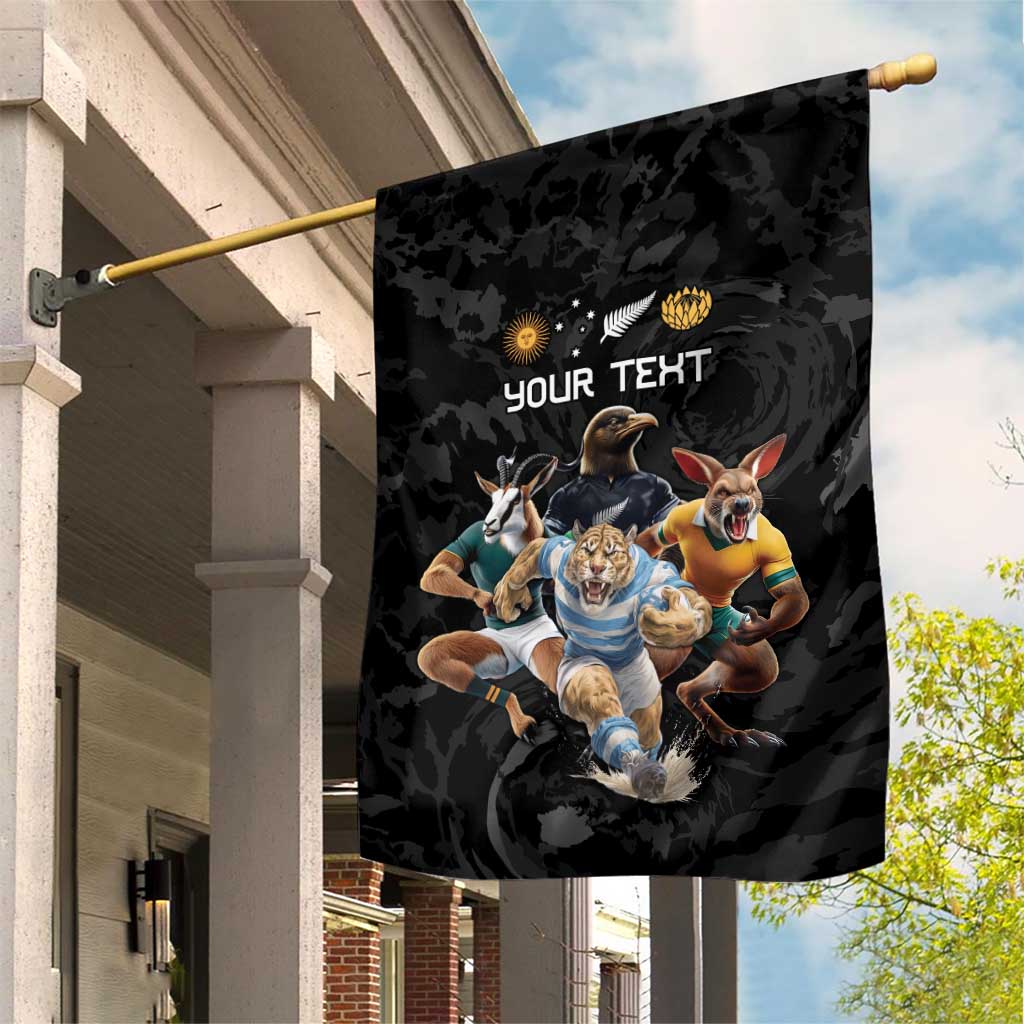 Custom Rugby Southern Hemisphere Garden Flag Argentina AUNZ South Africa Mascot Black LT9 House Flag Black - Polynesian Pride