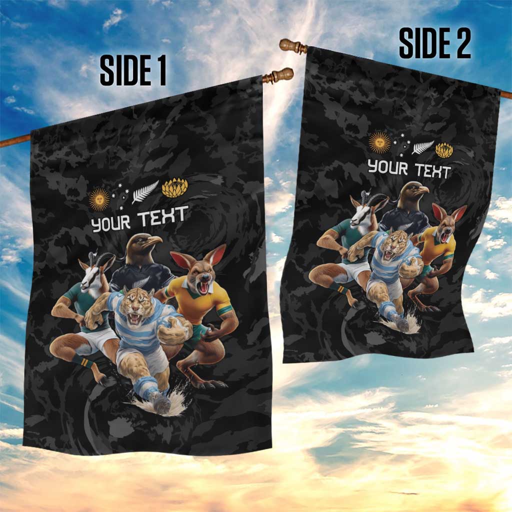 Custom Rugby Southern Hemisphere Garden Flag Argentina AUNZ South Africa Mascot Black LT9 - Polynesian Pride
