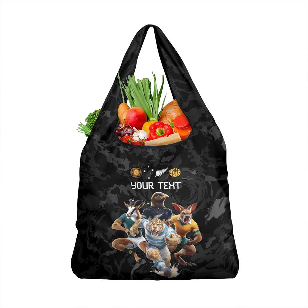 Custom Rugby Southern Hemisphere Grocery Bag Argentina AUNZ South Africa Mascot Black - Polynesian Pride