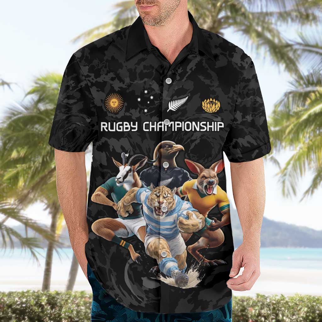 Custom Rugby Southern Hemisphere Hawaiian Shirt Argentina AUNZ South Africa Mascot Black LT9 - Polynesian Pride