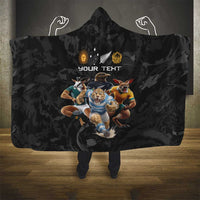 Custom Rugby Southern Hemisphere Hooded Blanket Argentina AUNZ South Africa Mascot Black LT9 - Polynesian Pride