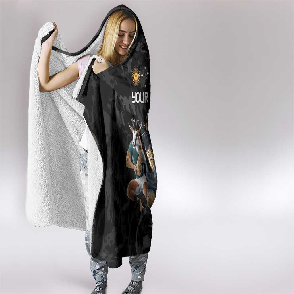 Custom Rugby Southern Hemisphere Hooded Blanket Argentina AUNZ South Africa Mascot Black LT9 - Polynesian Pride